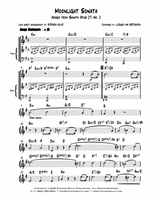 Moonlight Sonata - Adagio from Sonata Opus 27 No. 2 (Beethoven) - Lead sheet (key of E minor)