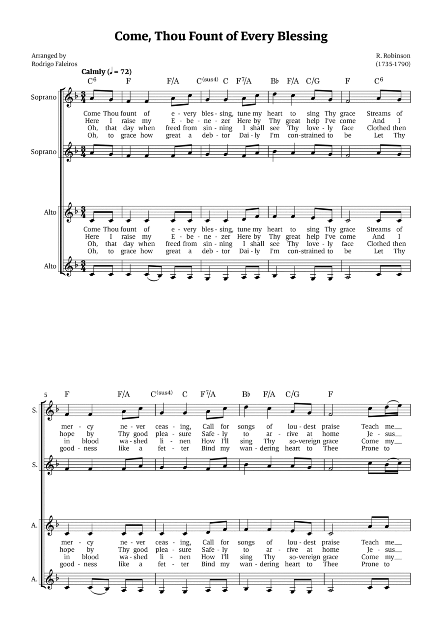 Come Thou Fount of Every Blessing SSAA scores gallery preview page 1