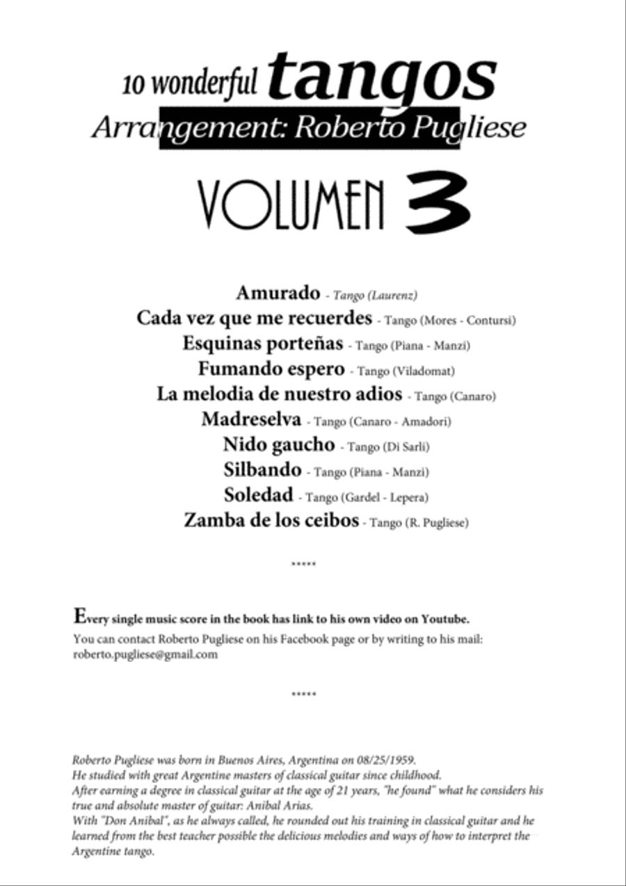 10 wonderful TANGOS for guitar by Roberto Pugliese - Volumen 3 Classical Guitar scores gallery preview page 4