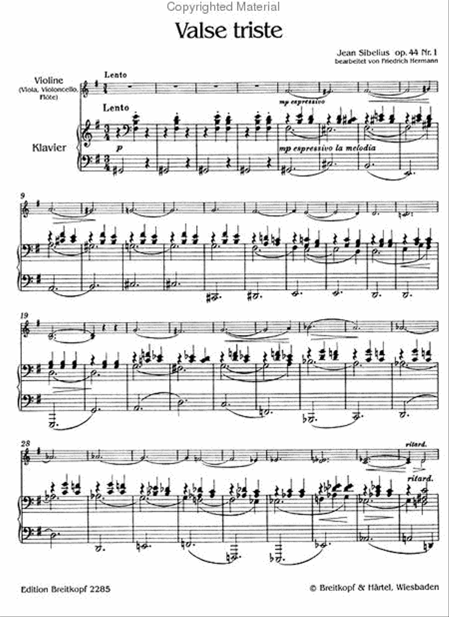 Valse triste Op. 44/1 Piano Accompaniment scores gallery preview page 2
