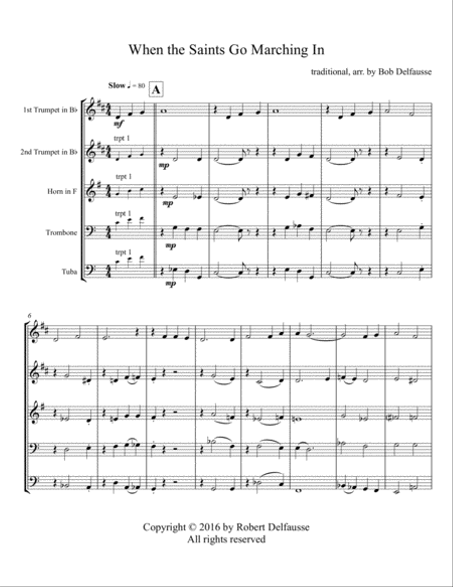 When the Saints Go Marching In, for Brass Quintet Brass Quintet scores gallery preview page 2