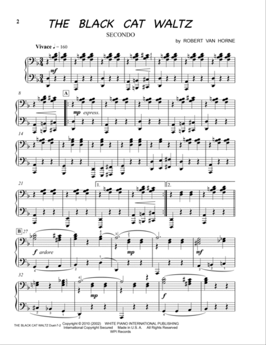 THE BLACK CAT WALTZ (One Piano / Four Hands) By Robert Van Horne 1 Piano, 4-Hands scores gallery preview page 2