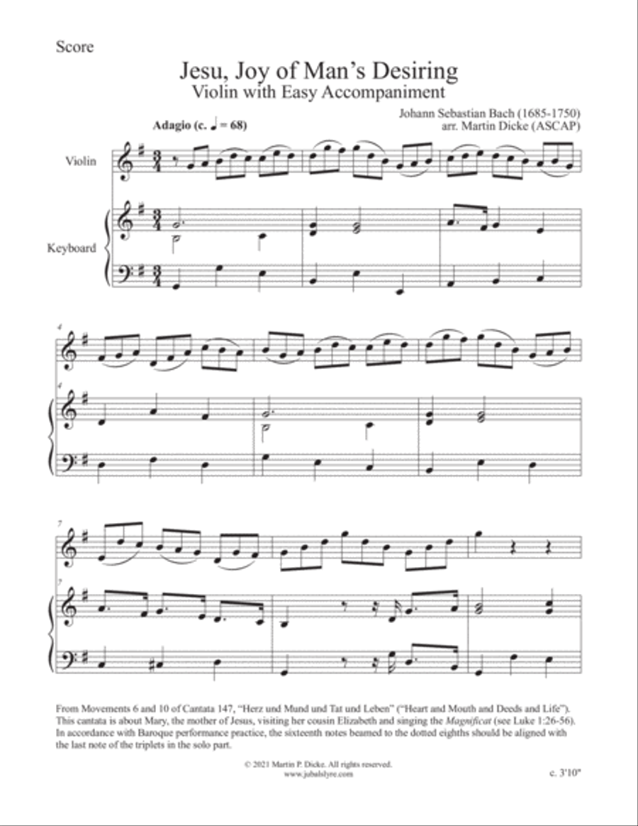 Jesu, Joy of Man’s Desiring (Violin with Easy Accompaniment) Violin Solo scores gallery preview page 2