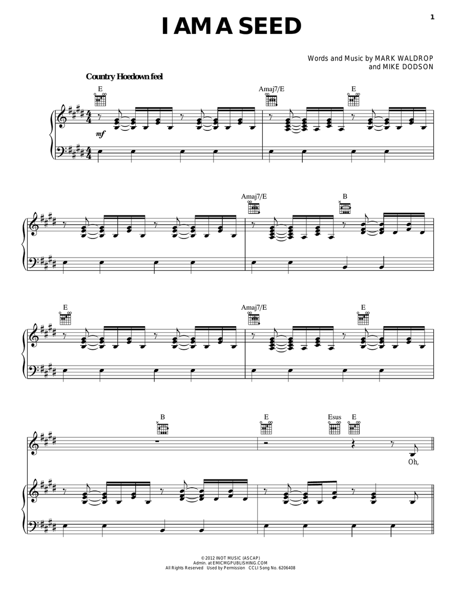 I Am A Seed I Am A Seed Piano, Vocal, Guitar scores gallery preview page 1