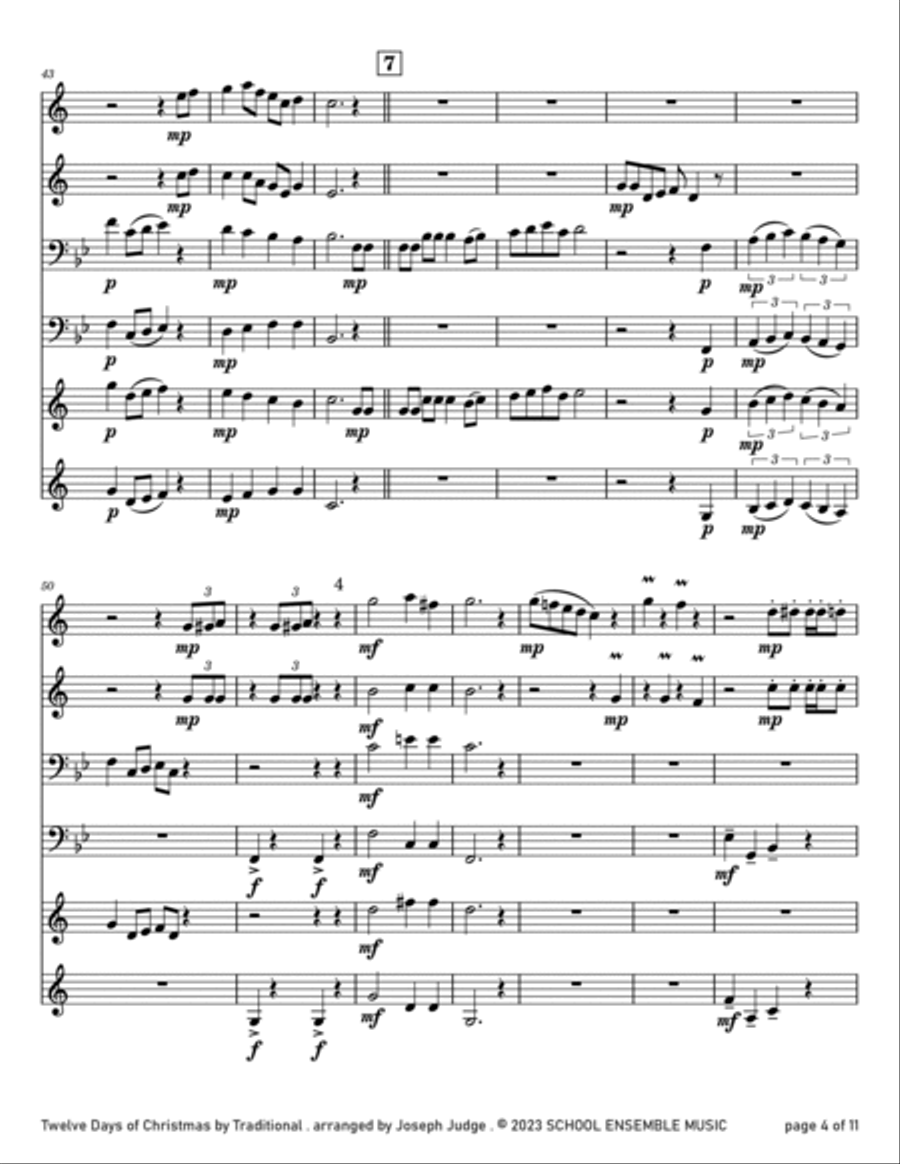 Twelve Days Of Christmas for Brass Quartet in Schools Brass Quartet scores gallery preview page 4