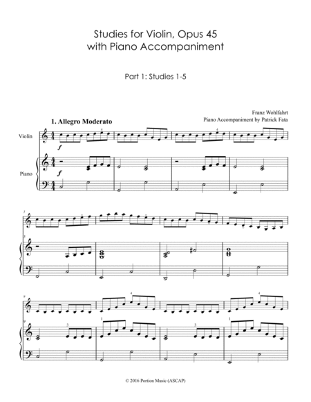 Wohlfahrt Etudes for Violin with Piano Accompaniment (Part 1: Etudes 1-5)