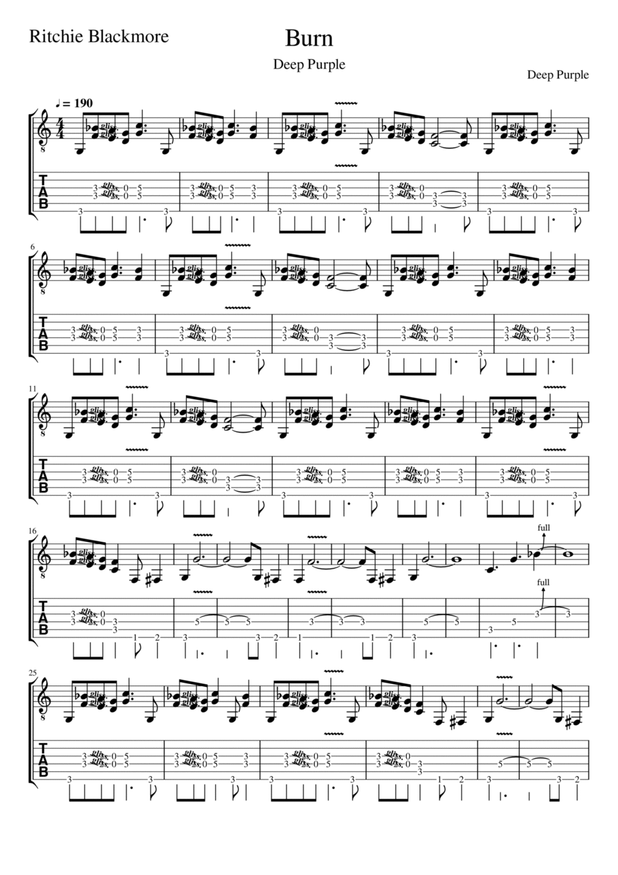Burn Burn Guitar Tablature scores gallery preview page 1