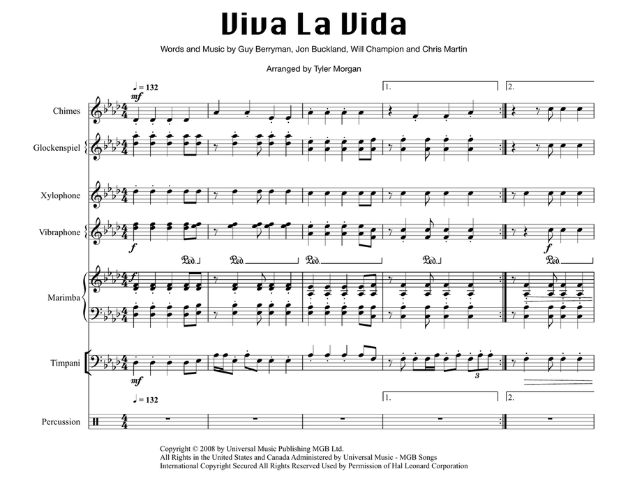 Viva La Vida Percussion Ensemble scores gallery preview page 1
