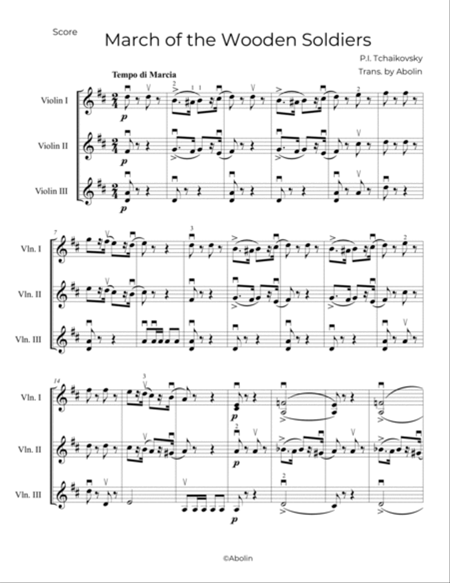 Tchaikovsky: March of the Wooden Soldiers, Op.39, No.5 - for Violin Trio String Trio scores gallery preview page 2