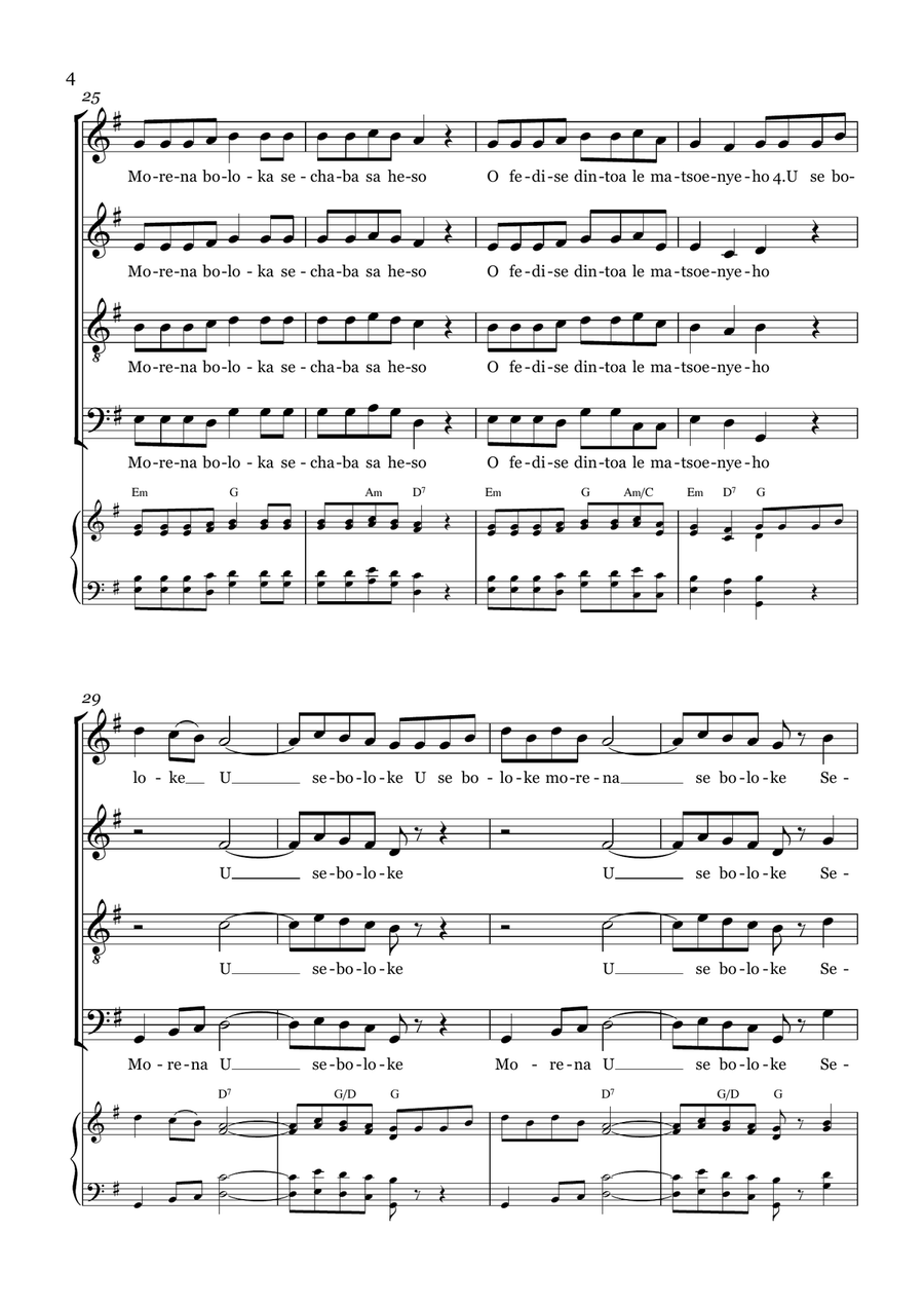 Nkosi Sikelel’ iAfrika - South African Anthem - A Capella (with chords) 4-Part scores gallery preview page 4