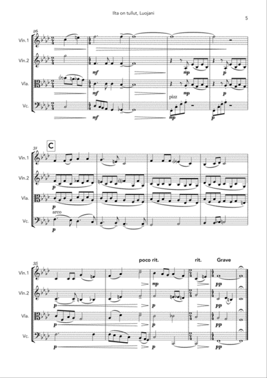 Ilta on tullut, Luojani - Now I Lay Me Down To Sleep String Quartet scores gallery preview page 5