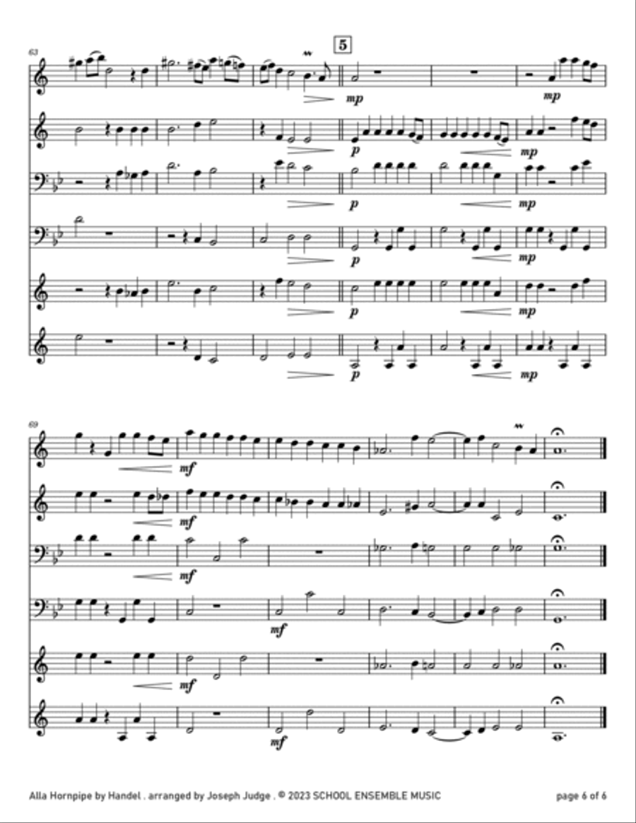 Alla Hornpipe by Handel for Brass Quartet in Schools Brass Quartet scores gallery preview page 6