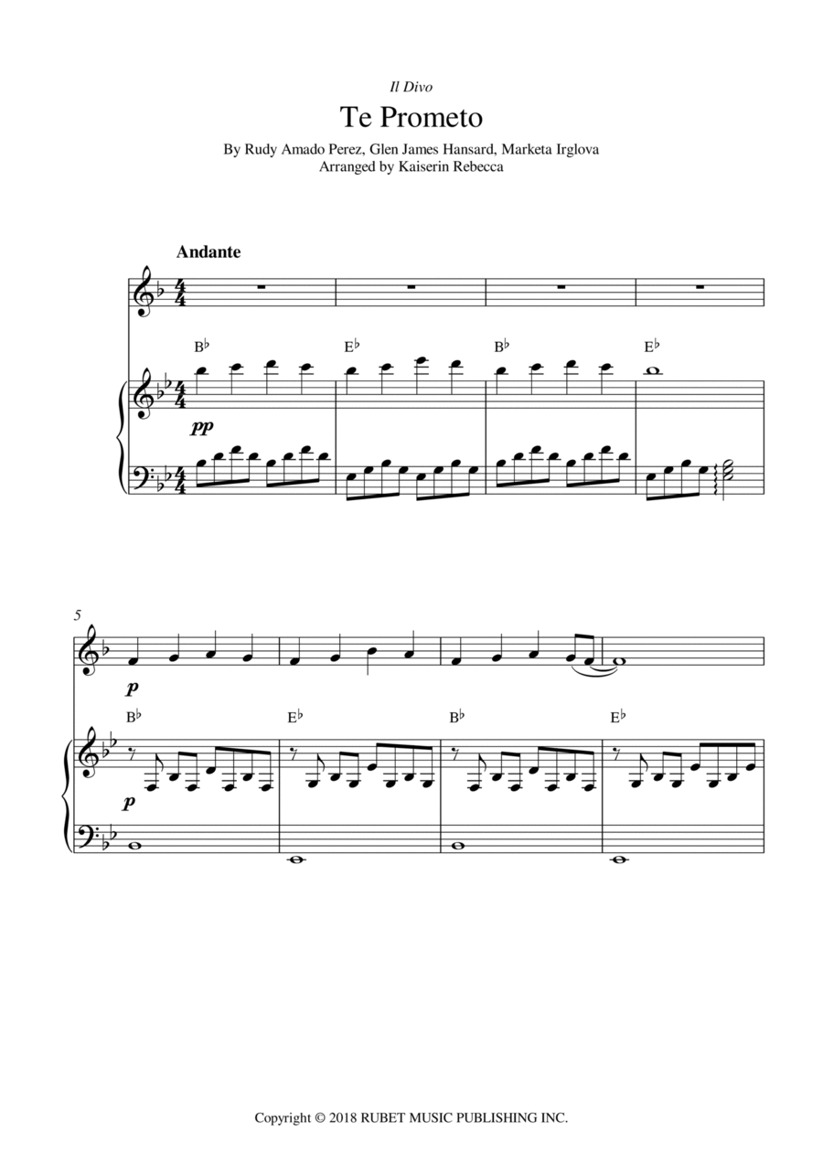 Te Prometo (falling Slowly) English Horn scores gallery preview page 1