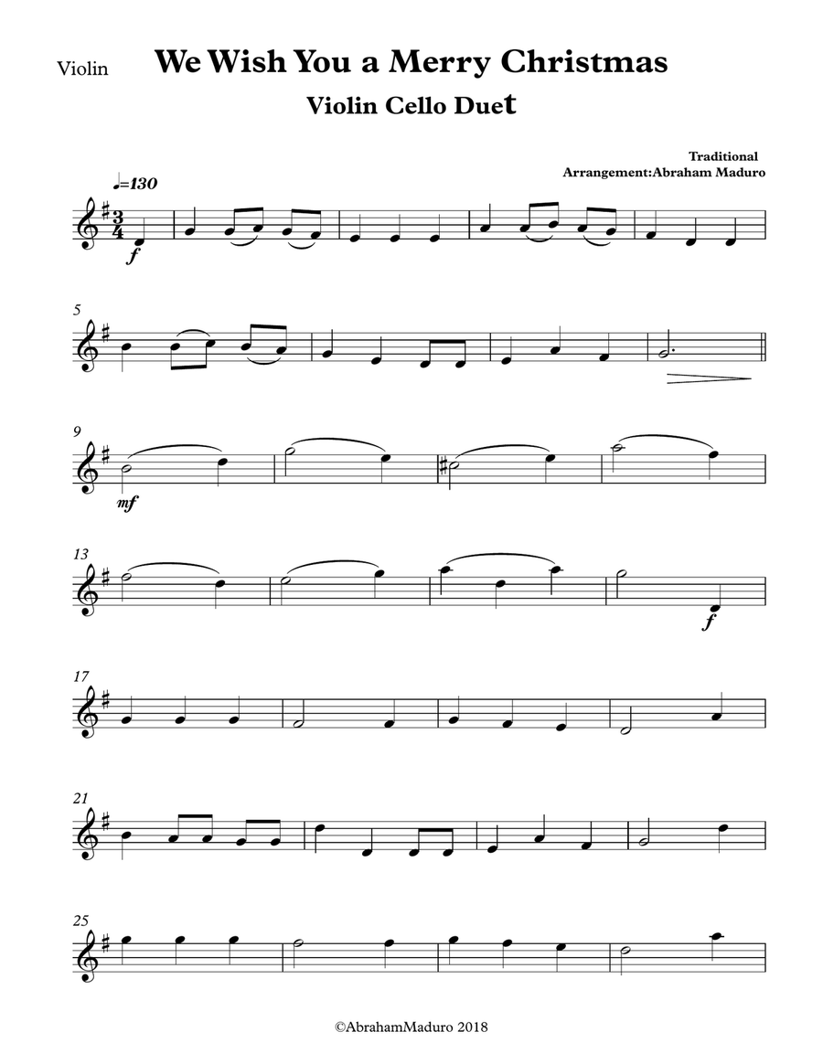 We Wish You a Merry Christmas Violin Cello Duet String Duet scores gallery preview page 3