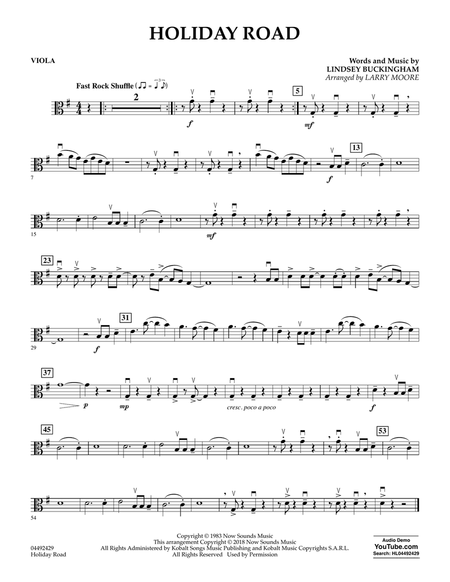 Holiday Road (from National Lampoon's Vacation) (arr. Larry Moore) - Viola Orchestra scores gallery preview page 1