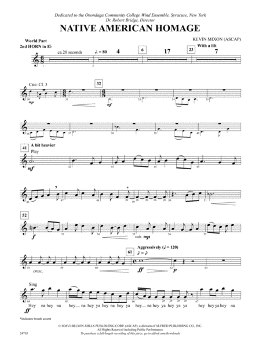 Native American Homage: (World Part) 2nd Horn in E-flat Concert Band scores gallery preview page 1