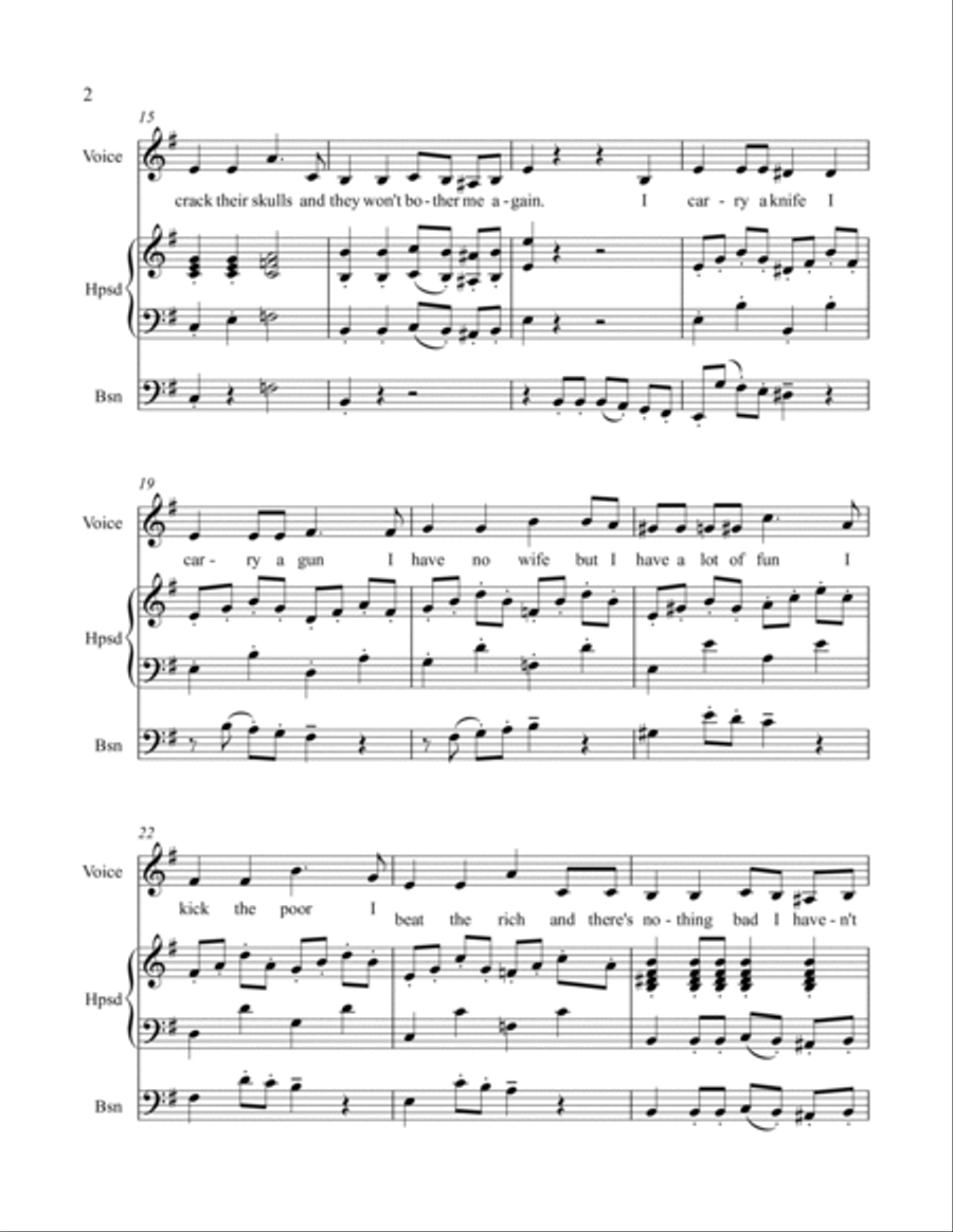The Wretch - novelty song for voice, harpsichord, optional bassoon Small Ensemble scores gallery preview page 2
