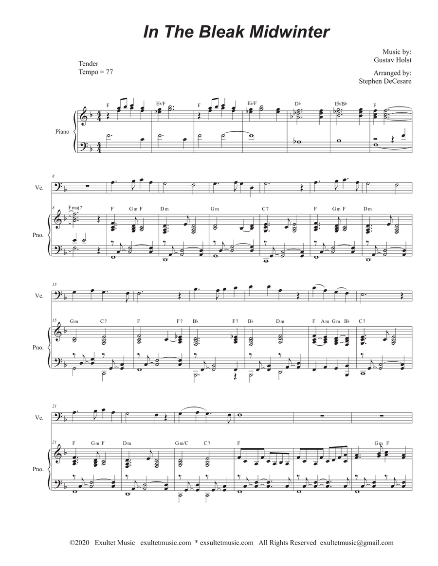 In The Bleak Midwinter (Cello solo and Piano) Piano scores gallery preview page 1