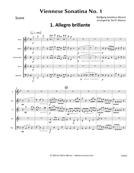 Viennese Sonatina No. 1, K. 439b for Woodwind Quintet image number null