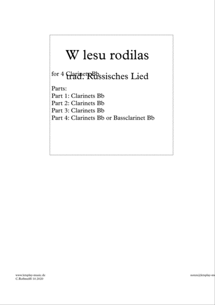 W lesu rodilas with Clarinetquartett Clarinet Quartet scores gallery preview page 1