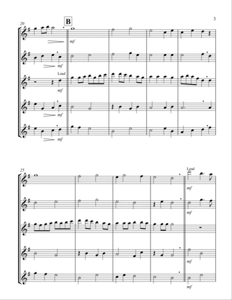Simple Gifts ('Tis the Gift to Be Simple) (F) (Tenor Saxophone Quintet) Saxophone Quintet scores gallery preview page 3