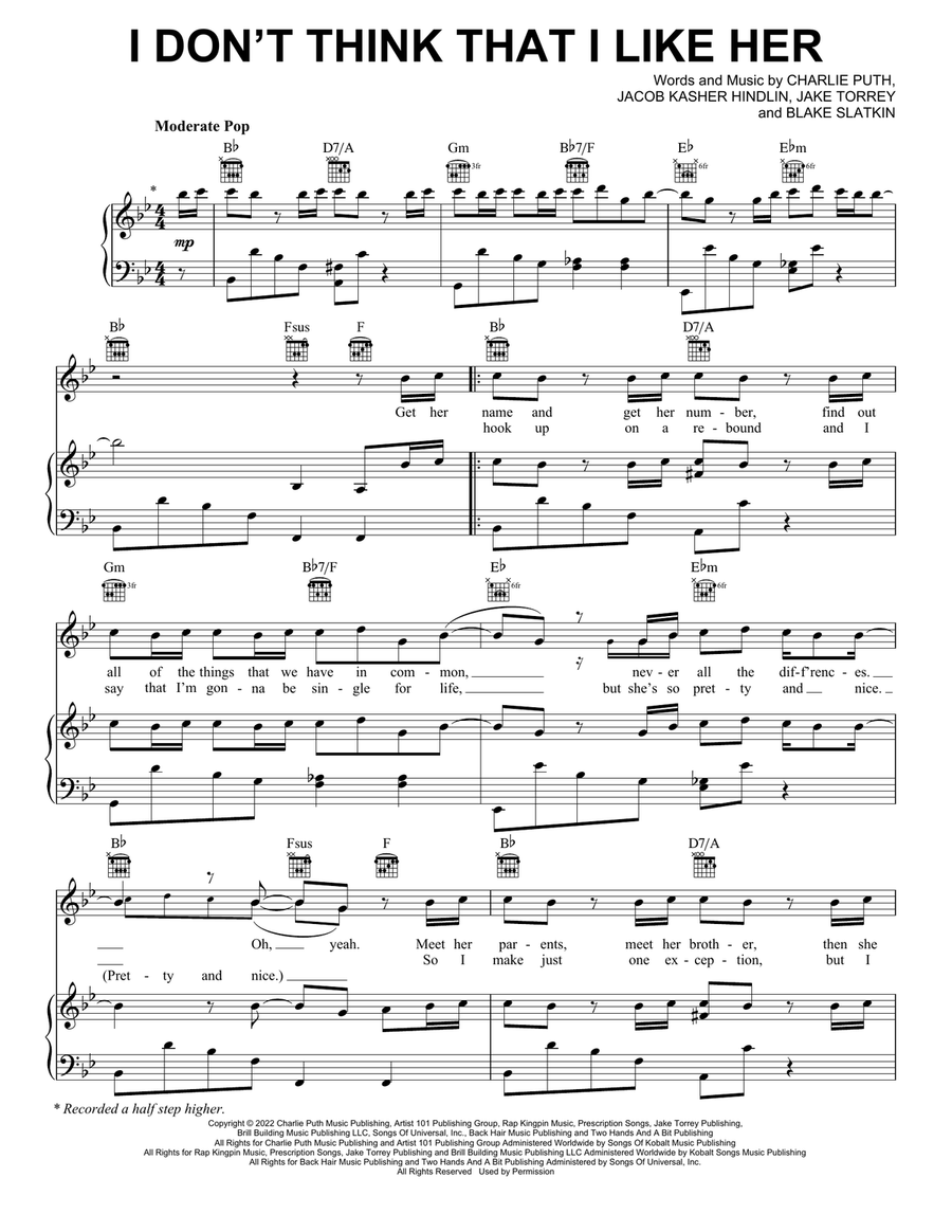 I Don't Think That I Like Her Piano, Vocal, Guitar scores gallery preview page 1
