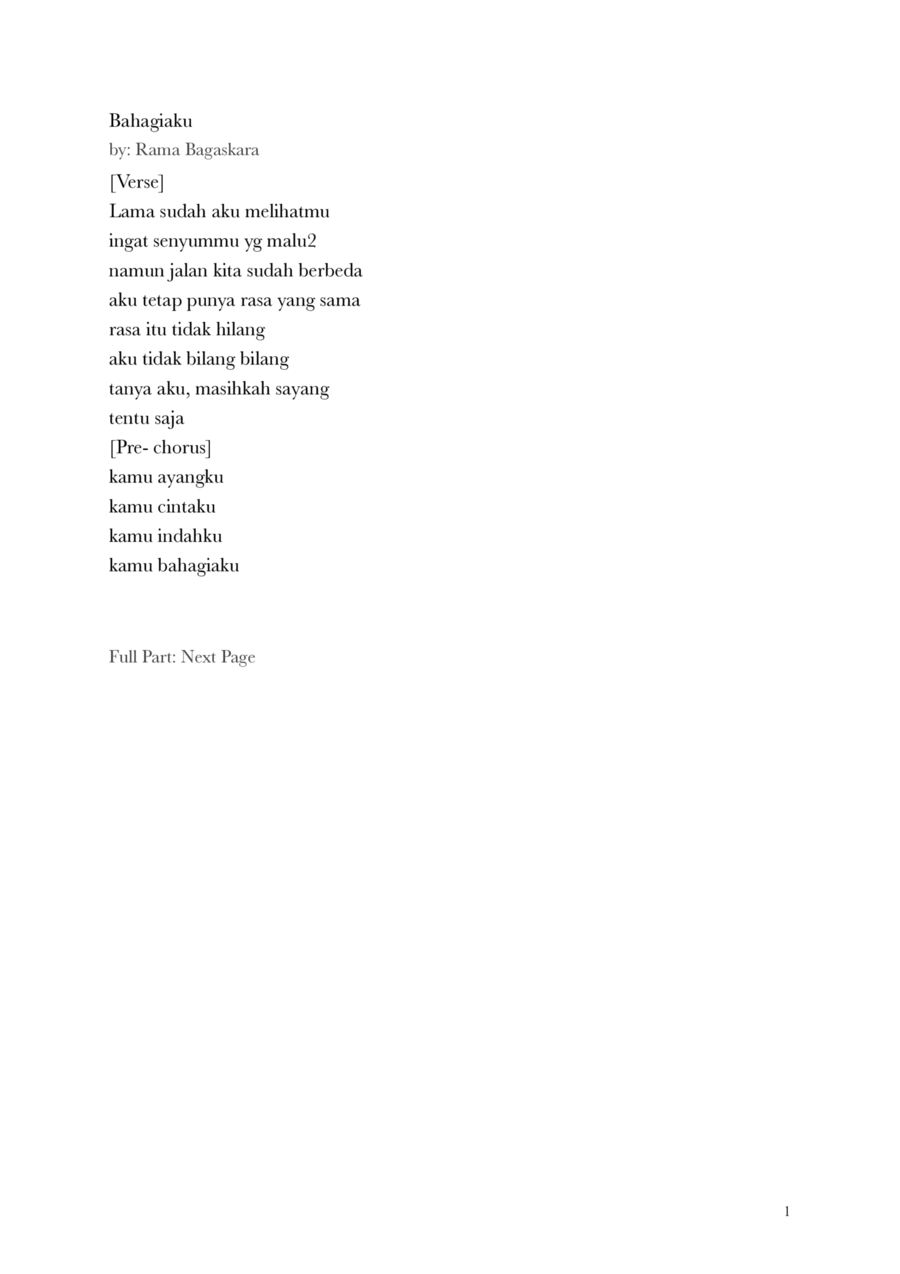 Bahagiaku Tenor Voice scores gallery preview page 1