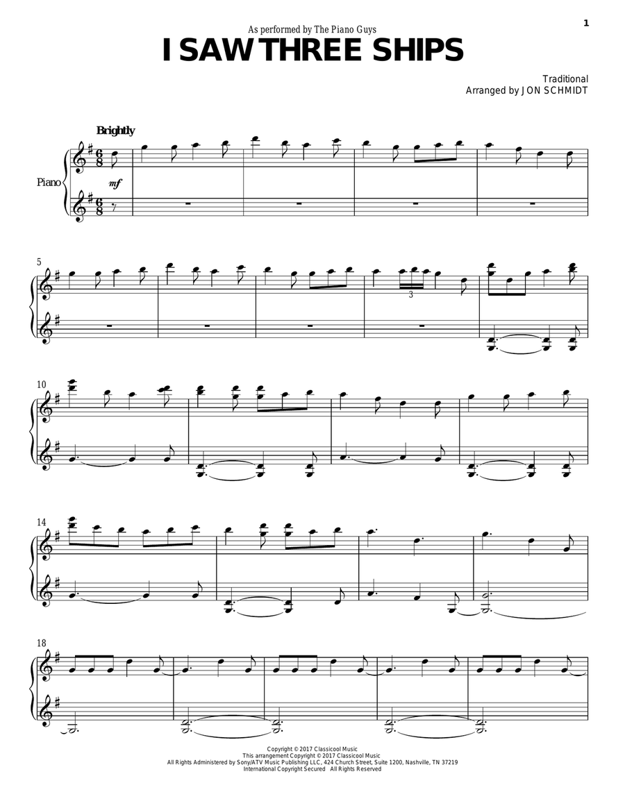 I Saw Three Ships Piano Solo scores gallery preview page 1