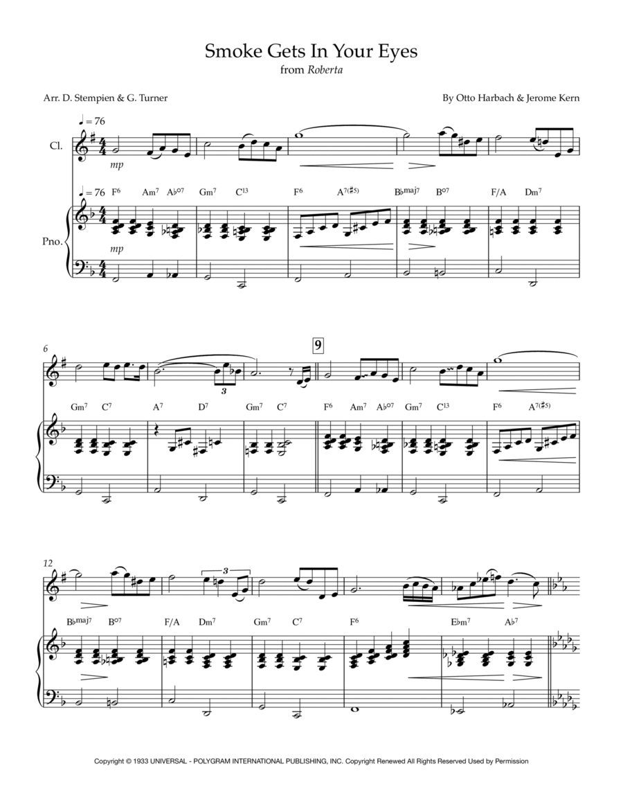 Smoke Gets In Your Eyes B-Flat Clarinet scores gallery preview page 1