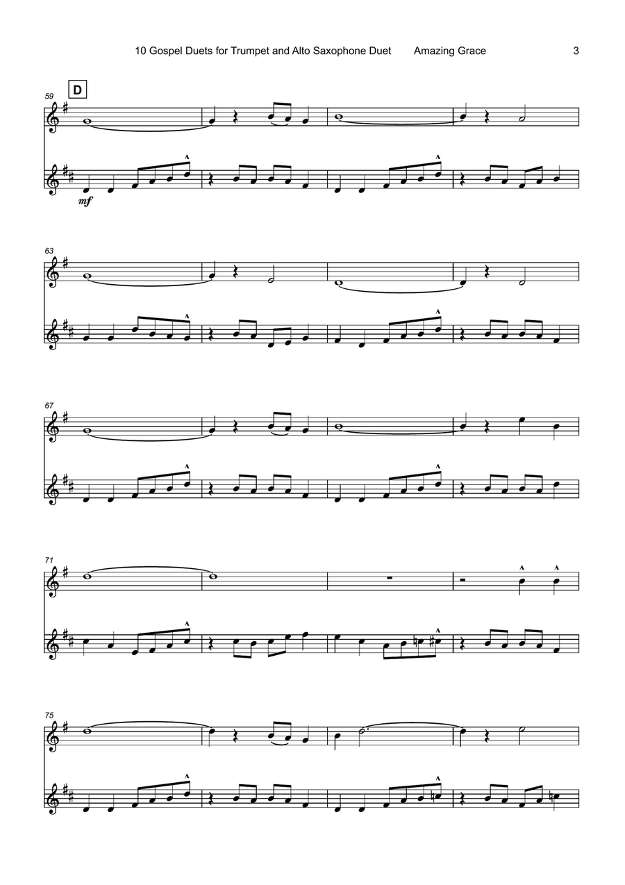 10 Gospel Duets for Trumpet and Alto Saxophone Alto Saxophone scores gallery preview page 5