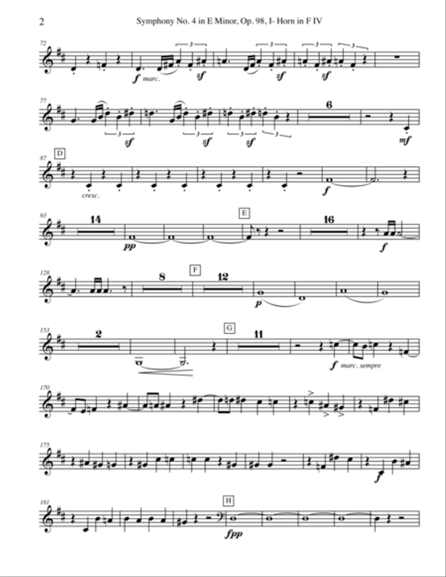 Brahms Symphony No. 4, Movement I - Horn in F 4 (Transposed Part), Op. 98 Horn Solo scores gallery preview page 2