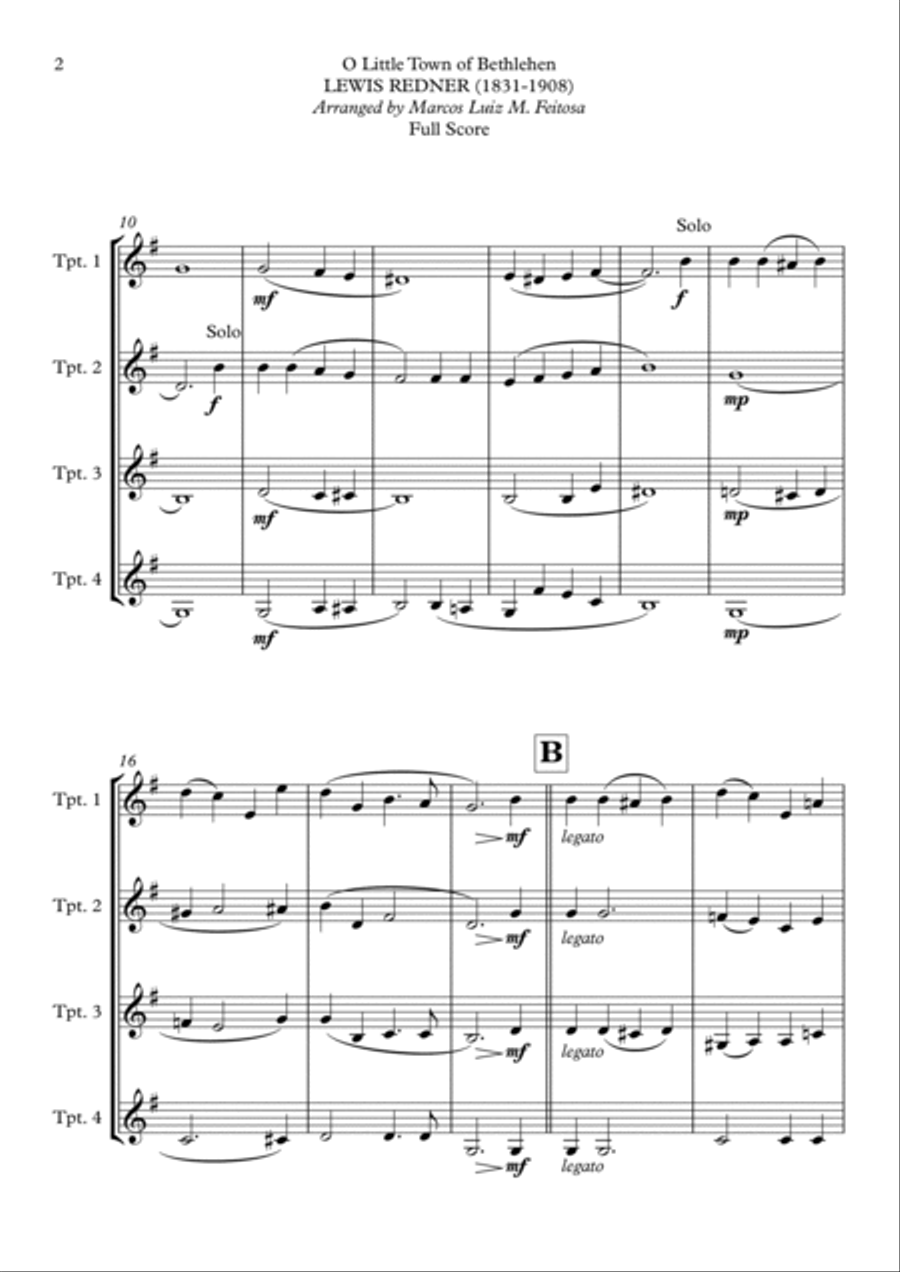 O Little Town of Bethlehem - Trumpet Quartet Brass Ensemble scores gallery preview page 4