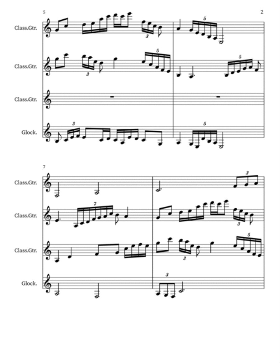 Core 2, for 3 Guitars and Glockenspiel Guitar Ensemble scores gallery preview page 2