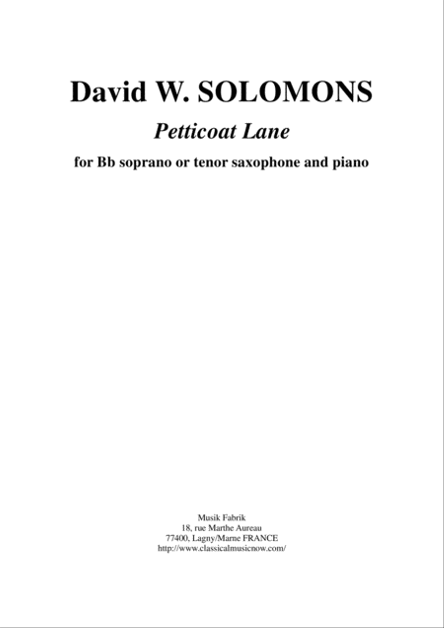 David Warin Solomons: Petticoat Lane for Bb soprano or tenor saxophone and piano Woodwind Duet scores gallery preview page 1