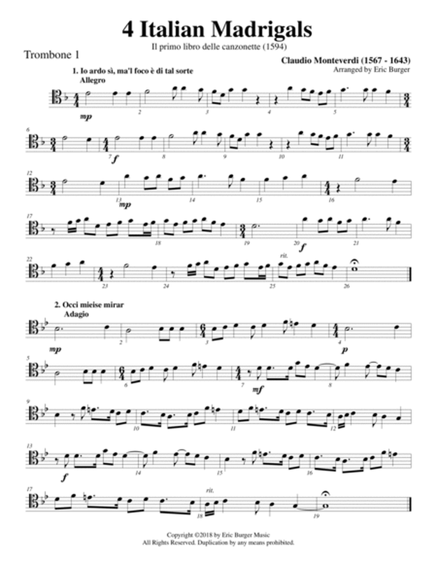 4 Italian Madrigals for Trombone or Low Brass Trio image number null
