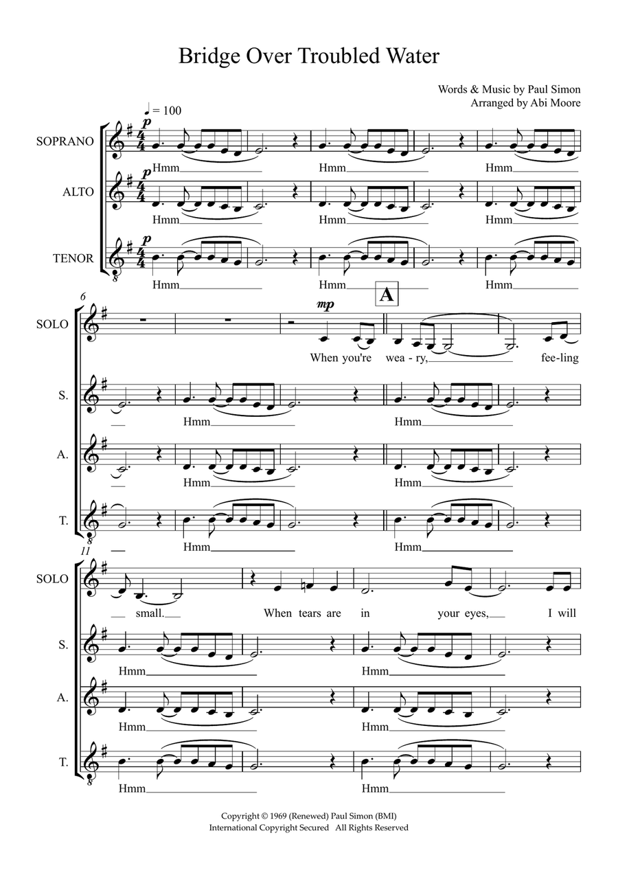 Bridge Over Troubled Water (arr. Abi Moore) Choir scores gallery preview page 1