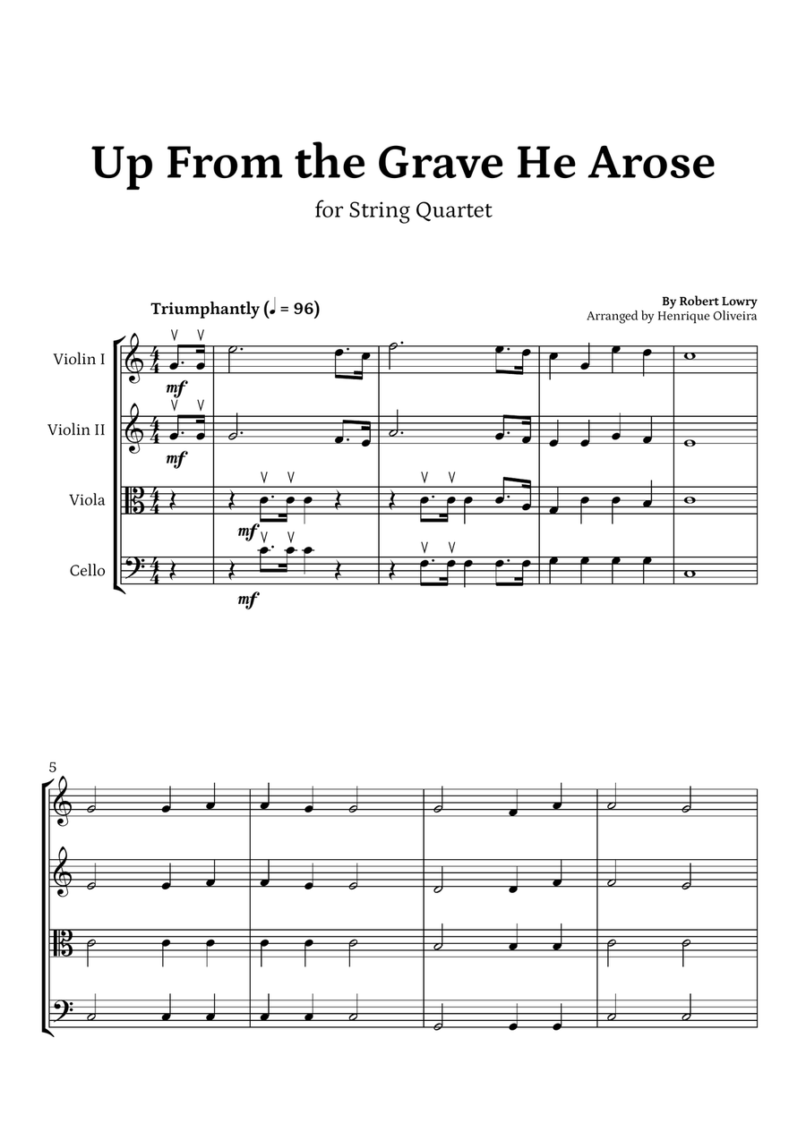 Up From the Grave He Arose (String Quartet) - Easter Hymn String Quartet scores gallery preview page 1