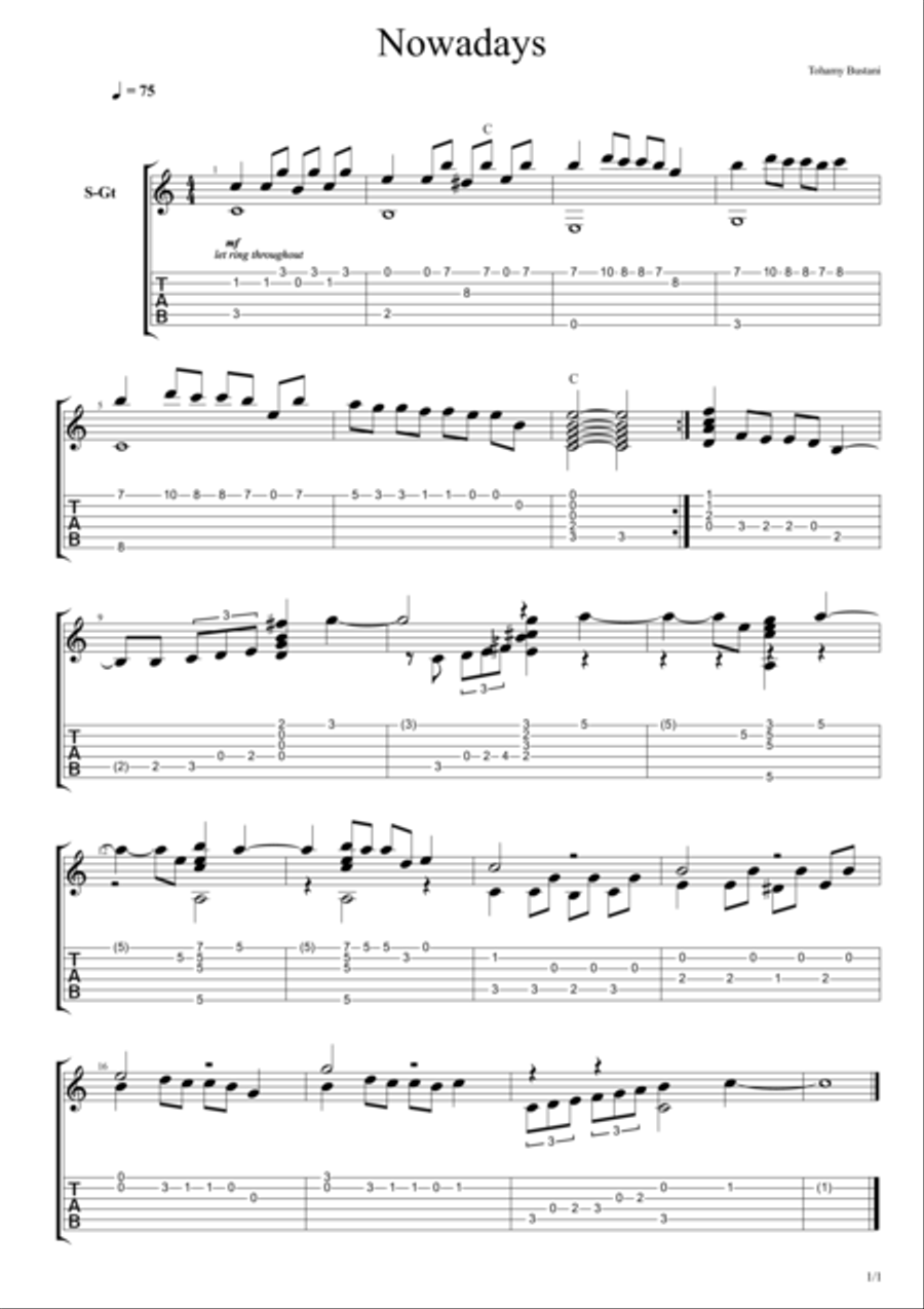 Nowadays Guitar Tablature scores gallery preview page 1