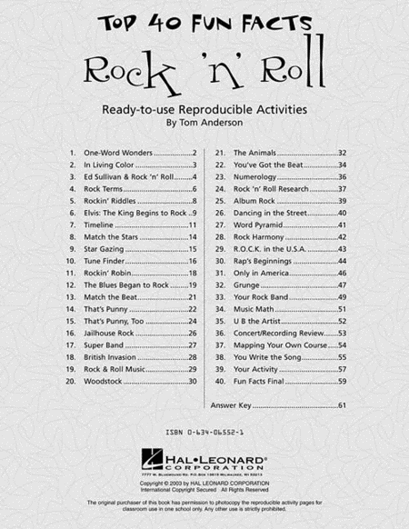 Top 40 Fun Facts: Rock and Roll (Classroom Resource)