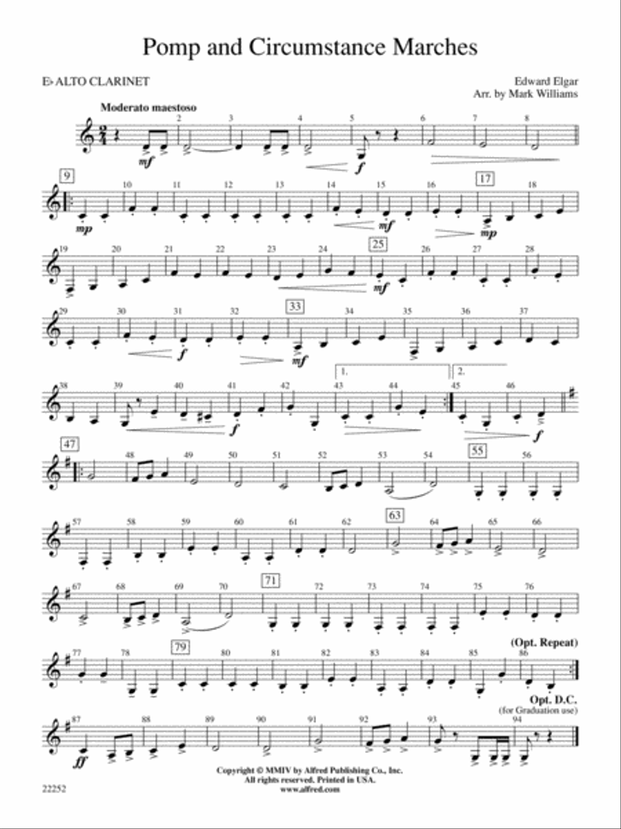 Pomp and Circumstance Marches: E-flat Alto Clarinet Concert Band scores gallery preview page 1