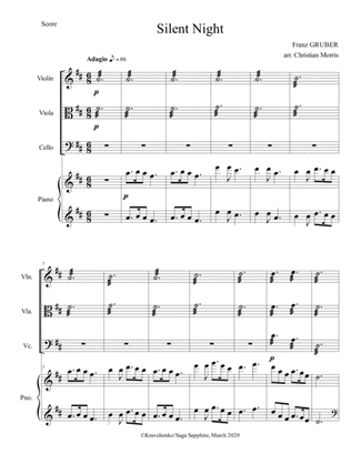 Silent Night - Christmas carol for piano quartet (score and pars)