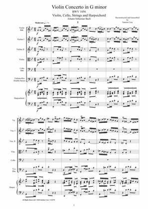 Book cover for Bach - Violin Concerto in G minor BWV 1056 for Violin, Cello, Strings and Harpsichord