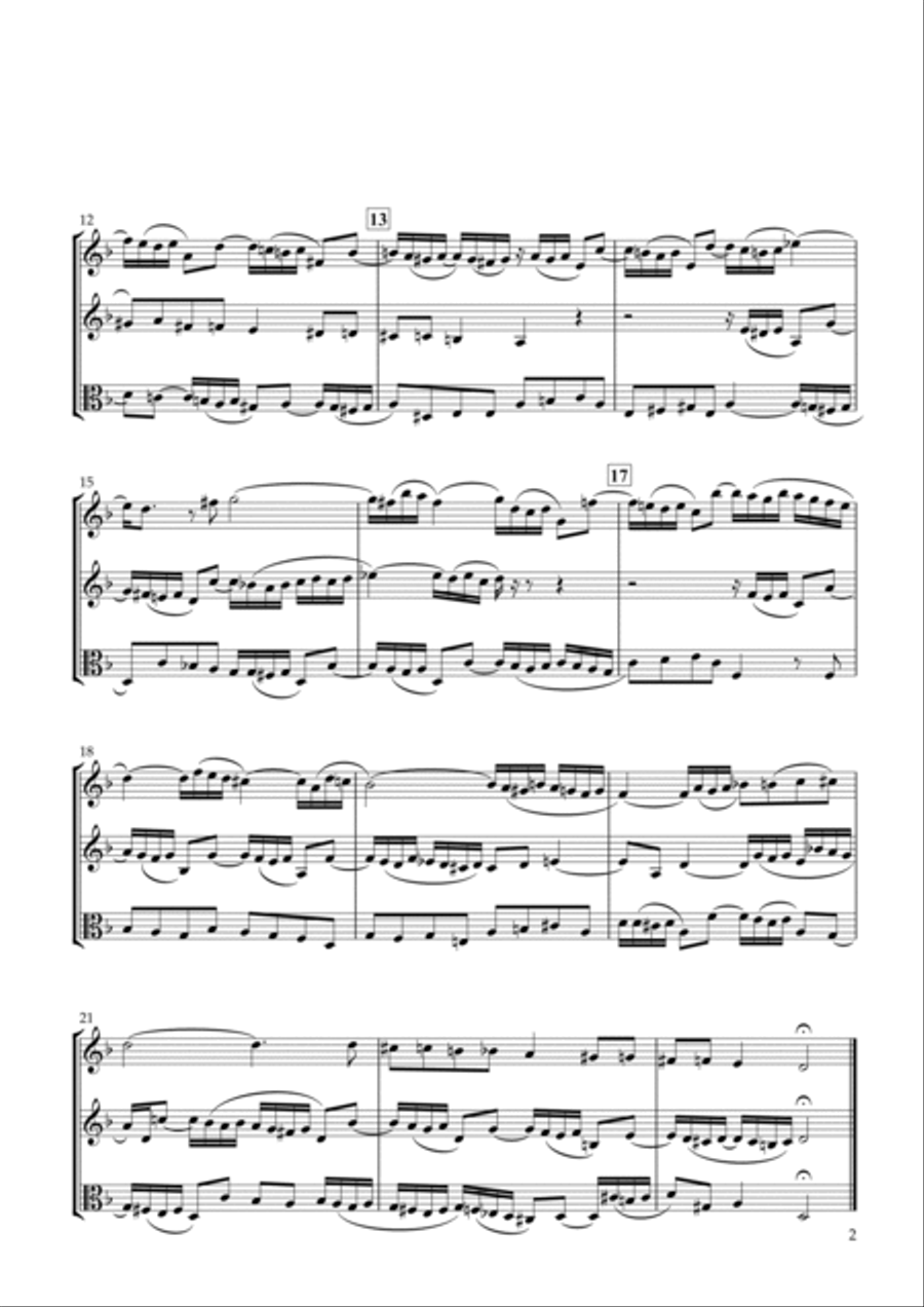 Sinfonia No.4 BWV.790 for Two Violins & Viola String Duet scores gallery preview page 2
