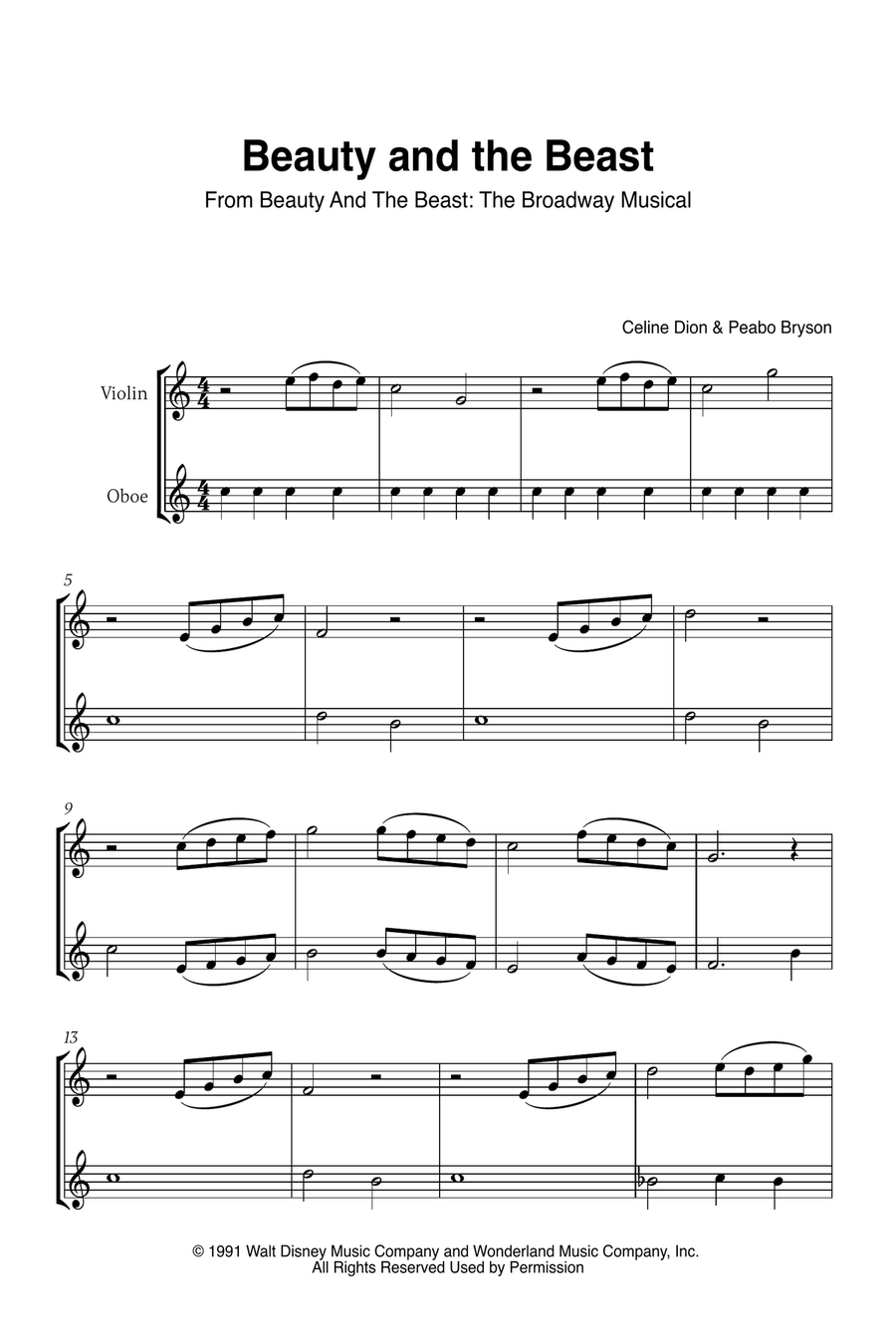 Beauty And The Beast Beauty And The Beast Oboe scores gallery preview page 1
