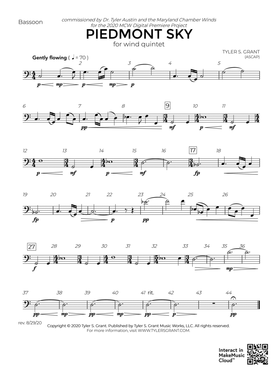 Piedmont Sky: Bassoon Bassoon scores gallery preview page 1