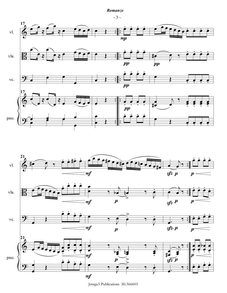 Mozart: Romanze from K. 525 for Piano Quartet Piano Quartet scores gallery preview page 4