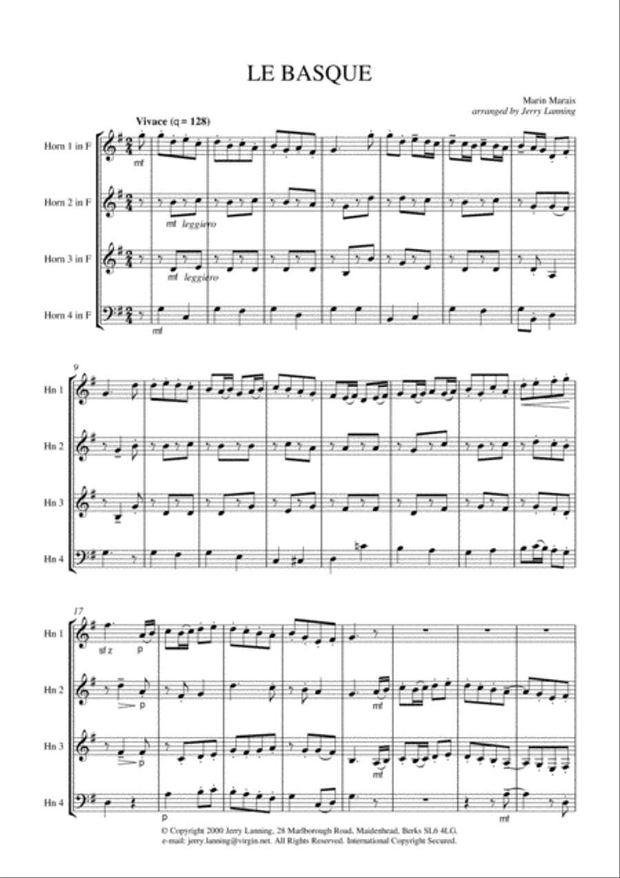 Le Basque for Horn Quartet (Dennis Brain's famous encore) French Horn Quartet scores gallery preview page 2
