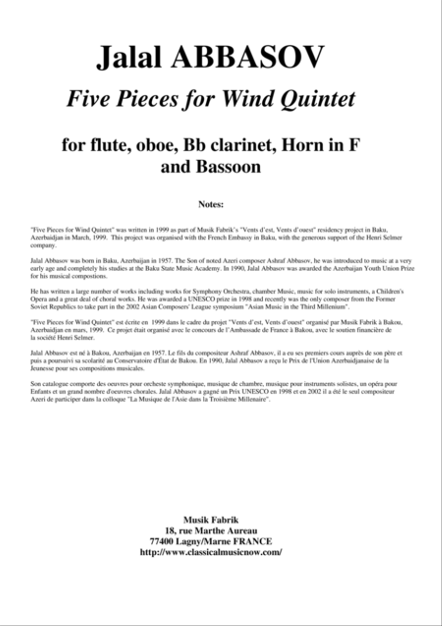 Five Pieces for Wind Quintet Woodwind Quintet scores gallery preview page 1