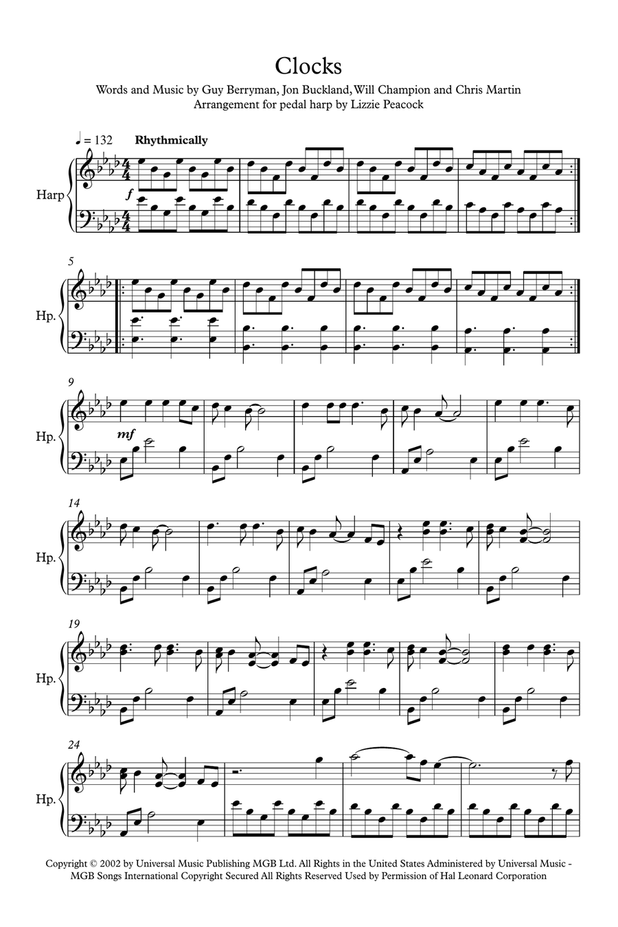 Clocks Harp scores gallery preview page 1