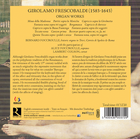 Girolamo FRESCOBALDI, Selected Organ Works